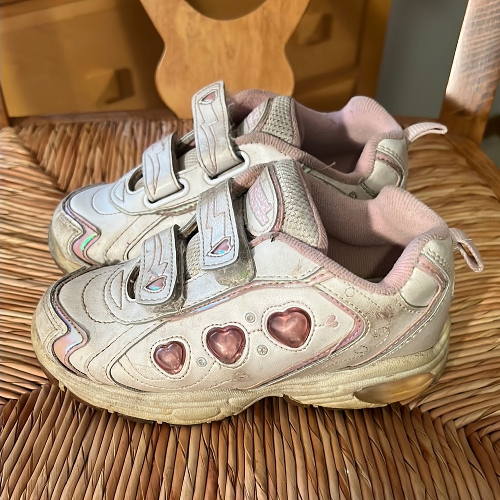 Flash Lights Pink and Cream Velcro Heart Sneakers light up